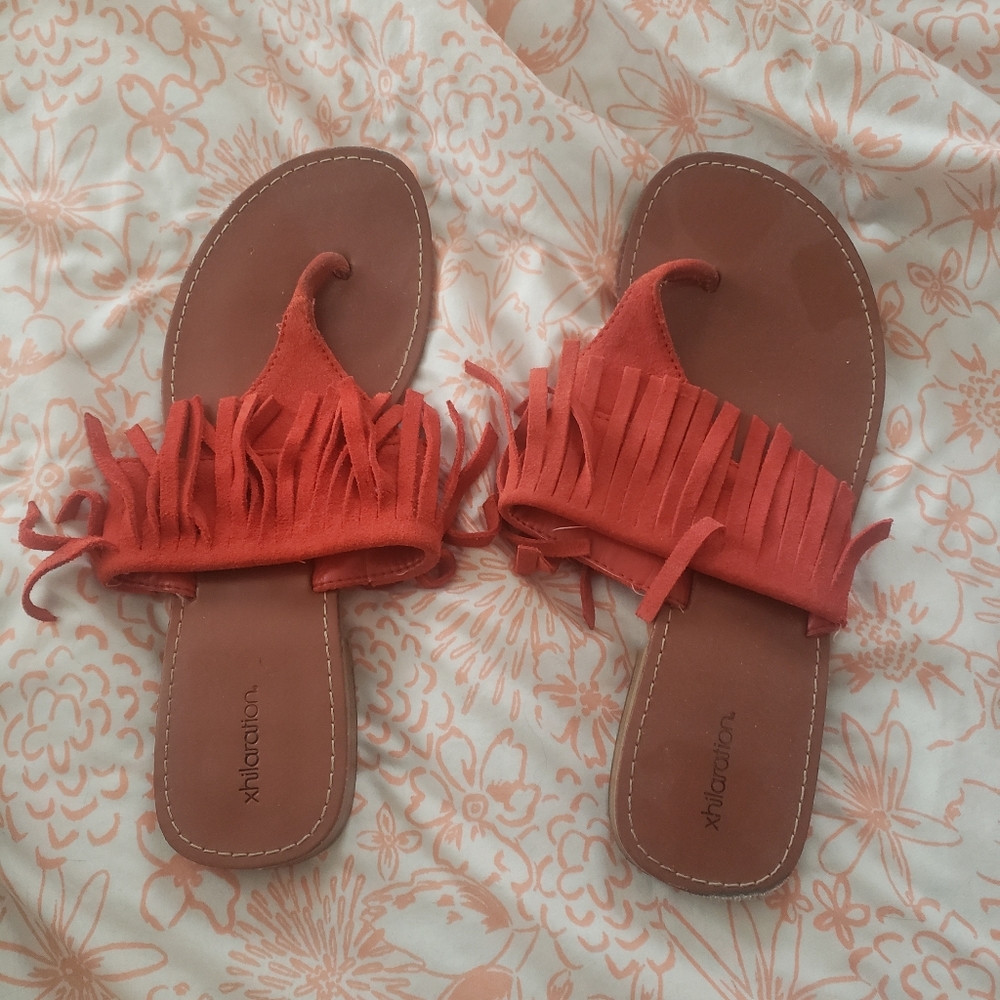 Peach Fringe Sandals